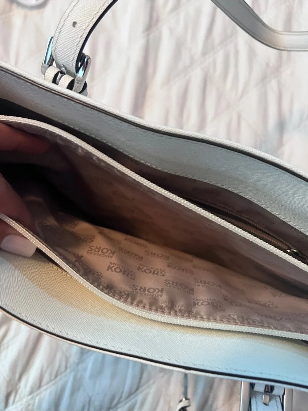 Michael Kors White Leather Tote with Front Envelope Pocket